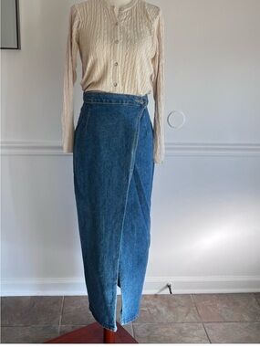 Vintage Denim Wrap Maxi Skirt in Blue